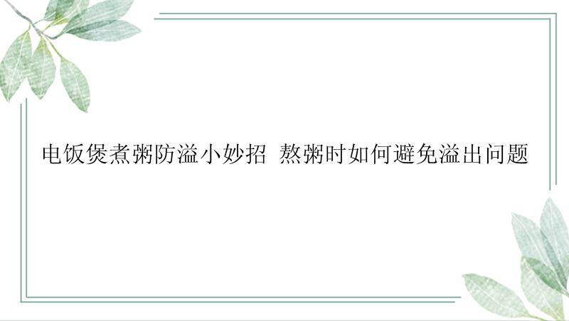 电饭煲煮粥防溢小妙招 熬粥时如何避免溢出问题