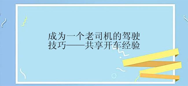 成为一个老司机的驾驶技巧——共享开车经验