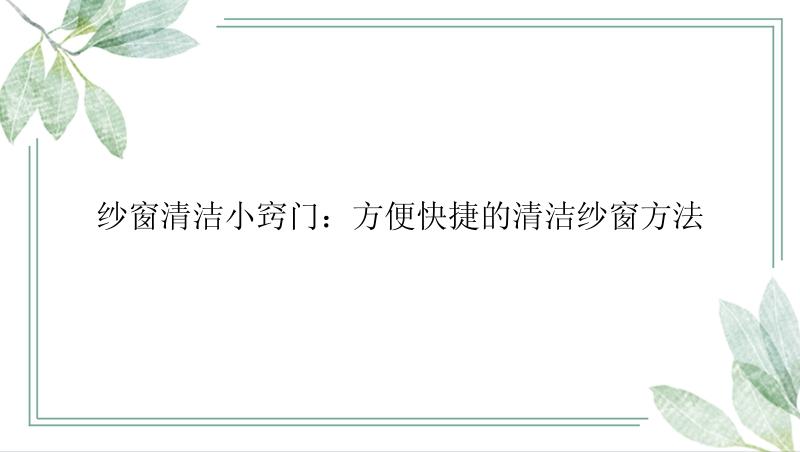 纱窗清洁小窍门：方便快捷的清洁纱窗方法