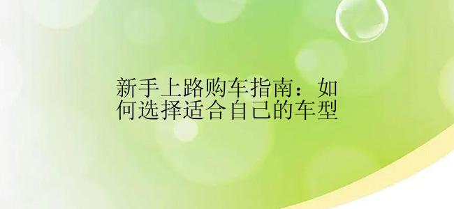 新手上路购车指南：如何选择适合自己的车型