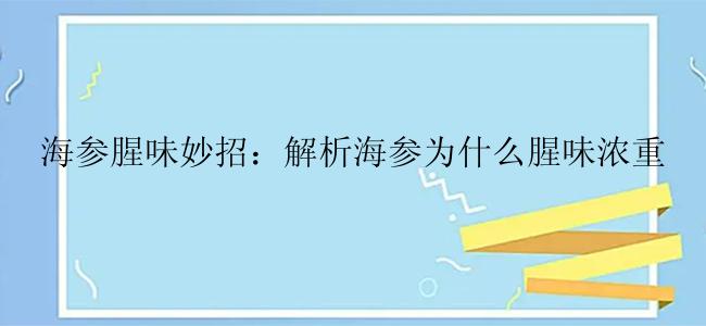 海参腥味妙招：解析海参为什么腥味浓重