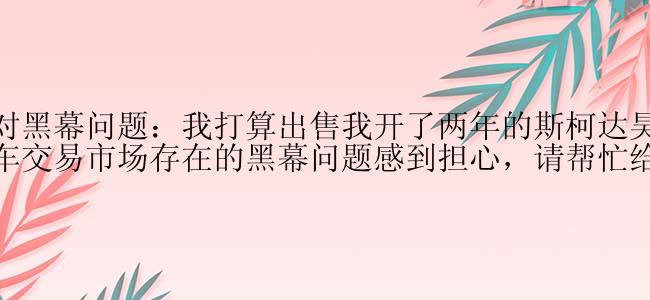 如何应对黑幕问题：我打算出售我开了两年的斯柯达昊锐，但对二手车交易市场存在的黑幕问题感到担心，请帮忙给出建议