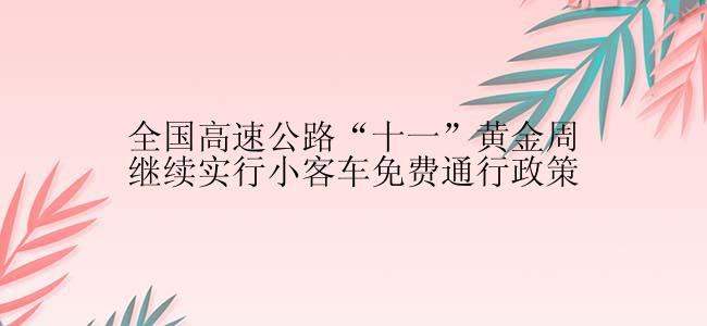 全国高速公路“十一”黄金周继续实行小客车免费通行政策