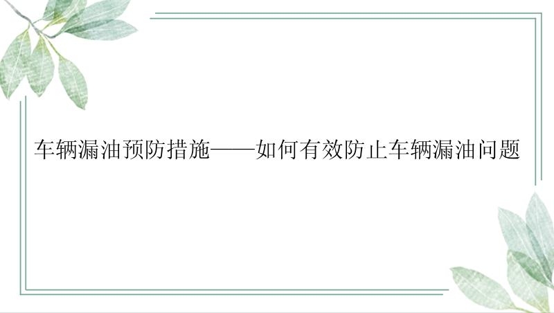 车辆漏油预防措施——如何有效防止车辆漏油问题