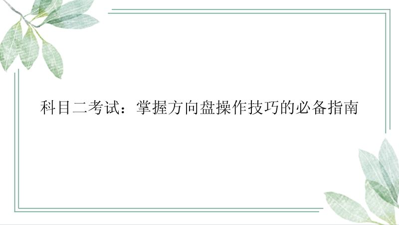 科目二考试：掌握方向盘操作技巧的必备指南