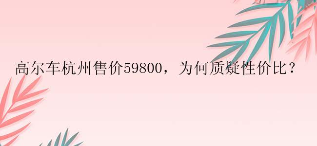 高尔车杭州售价59800，为何质疑性价比？