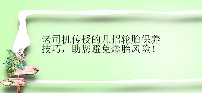 老司机传授的几招轮胎保养技巧，助您避免爆胎风险！