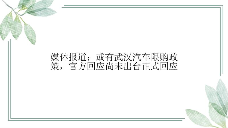 媒体报道：或有武汉汽车限购政策，官方回应尚未出台正式回应