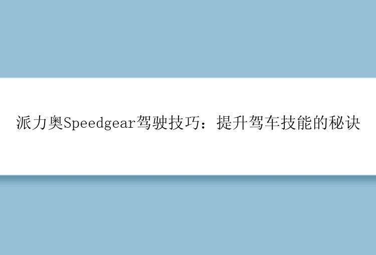 派力奥Speedgear驾驶技巧：提升驾车技能的秘诀