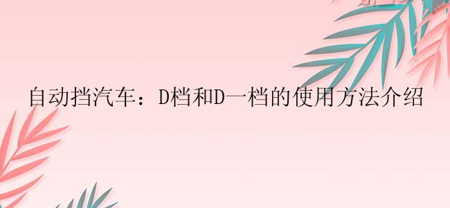 自动挡汽车：D档和D一档的使用方法介绍