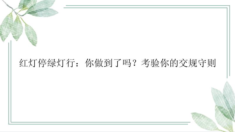 红灯停绿灯行：你做到了吗？考验你的交规守则