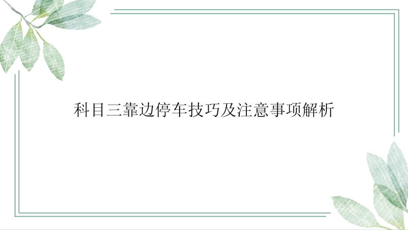 科目三靠边停车技巧及注意事项解析