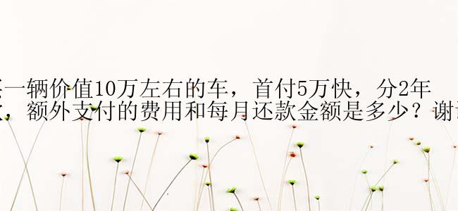 购买一辆价值10万左右的车，首付5万快，分2年还款，额外支付的费用和每月还款金额是多少？谢谢。