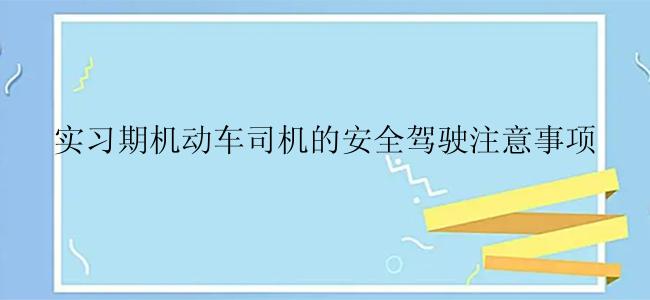 实习期机动车司机的安全驾驶注意事项