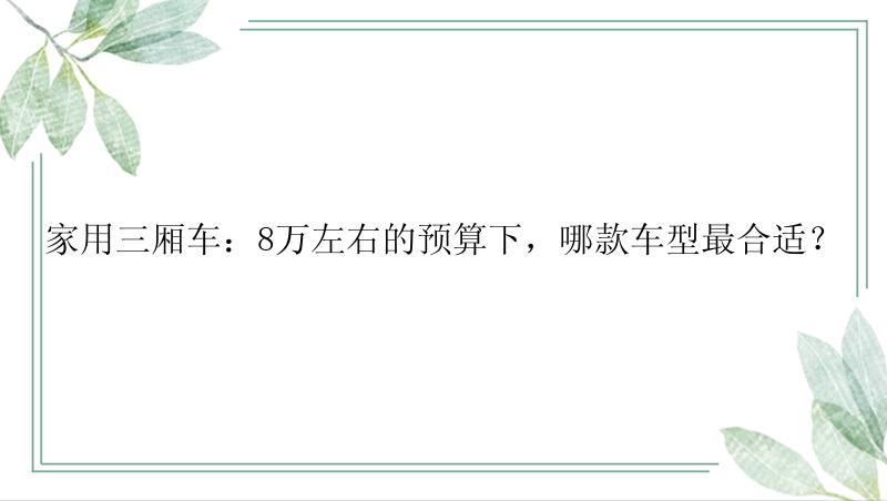 家用三厢车：8万左右的预算下，哪款车型最合适？