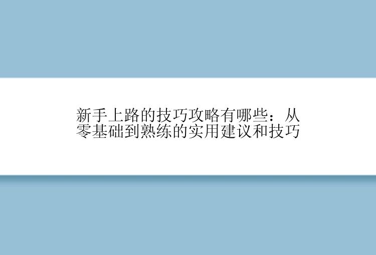 新手上路的技巧攻略有哪些：从零基础到熟练的实用建议和技巧