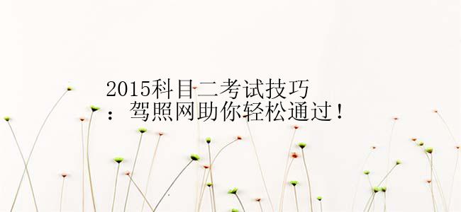 2015科目二考试技巧：驾照网助你轻松通过！