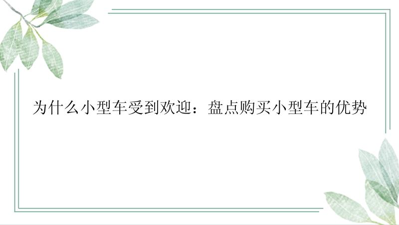 为什么小型车受到欢迎：盘点购买小型车的优势