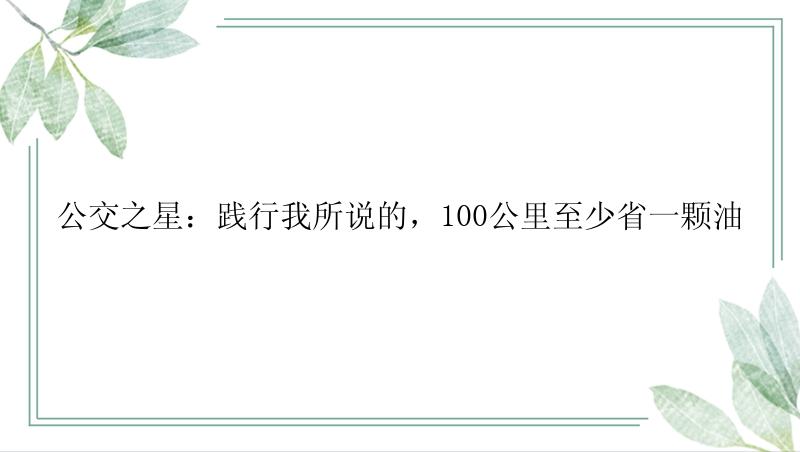 公交之星：践行我所说的，100公里至少省一颗油