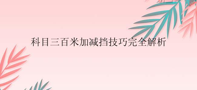 科目三百米加减挡技巧完全解析