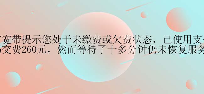 电信宽带提示您处于未缴费或欠费状态，已使用支付宝扫码交费260元，然而等待了十多分钟仍未恢复服务