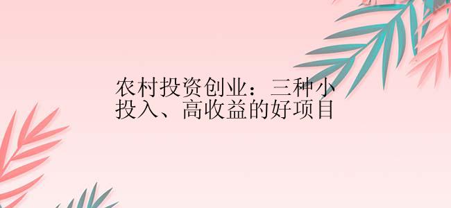 农村投资创业：三种小投入、高收益的好项目