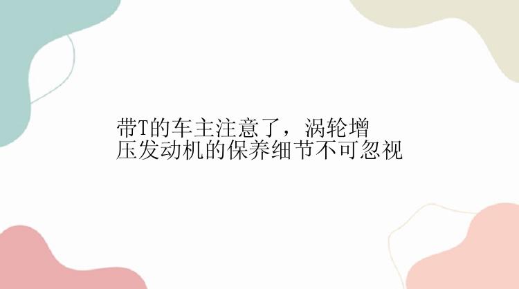 带T的车主注意了，涡轮增压发动机的保养细节不可忽视