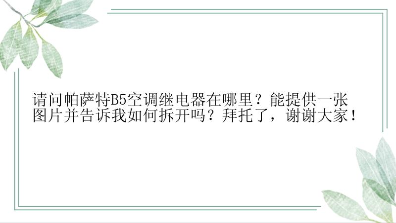 请问帕萨特B5空调继电器在哪里？能提供一张图片并告诉我如何拆开吗？拜托了，谢谢大家！