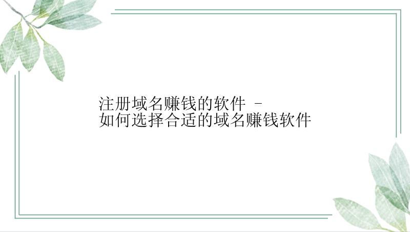 注册域名赚钱的软件 - 如何选择合适的域名赚钱软件