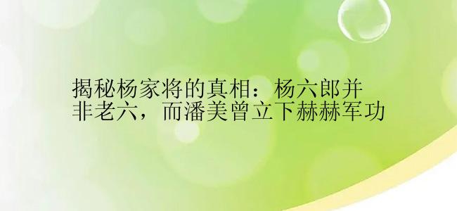 揭秘杨家将的真相：杨六郎并非老六，而潘美曾立下赫赫军功