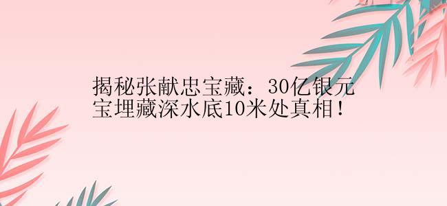 揭秘张献忠宝藏：30亿银元宝埋藏深水底10米处真相！