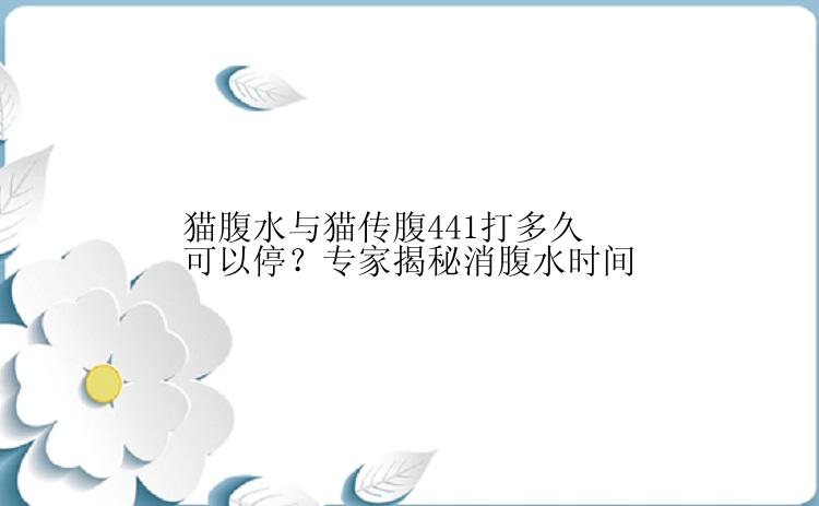 猫腹水与猫传腹441打多久可以停？专家揭秘消腹水时间