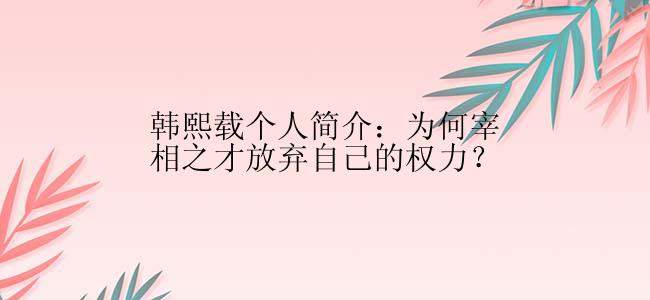 韩熙载个人简介：为何宰相之才放弃自己的权力？