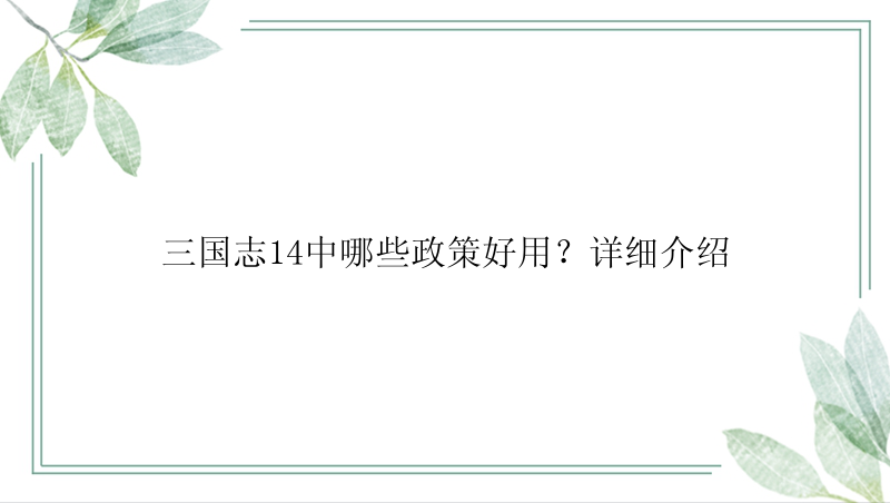 三国志14中哪些政策好用？详细介绍