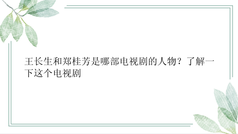 王长生和郑桂芳是哪部电视剧的人物？了解一下这个电视剧