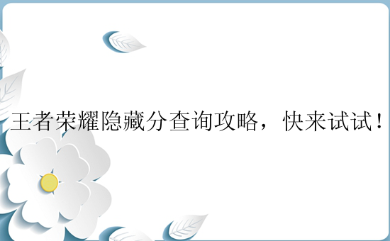 王者荣耀隐藏分查询攻略，快来试试！