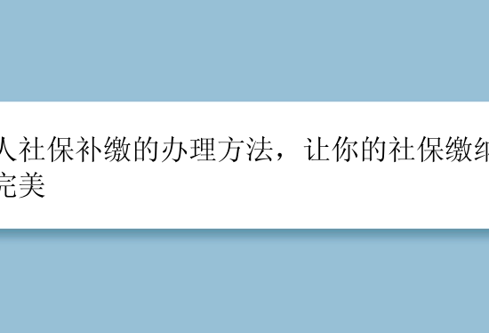 个人社保补缴的办理方法，让你的社保缴纳更加完美