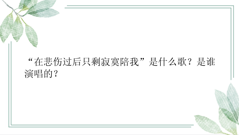 “在悲伤过后只剩寂寞陪我”是什么歌？是谁演唱的？