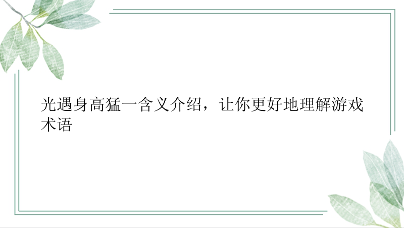 光遇身高猛一含义介绍，让你更好地理解游戏术语