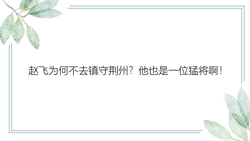 赵飞为何不去镇守荆州？他也是一位猛将啊！