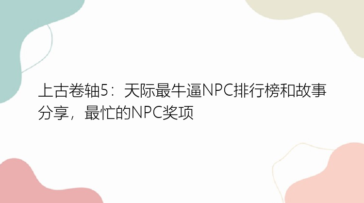 上古卷轴5：天际最牛逼NPC排行榜和故事分享，最忙的NPC奖项