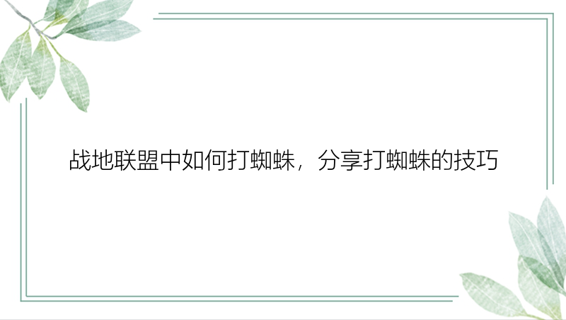 战地联盟中如何打蜘蛛，分享打蜘蛛的技巧