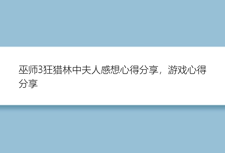 巫师3狂猎林中夫人感想心得分享，游戏心得分享