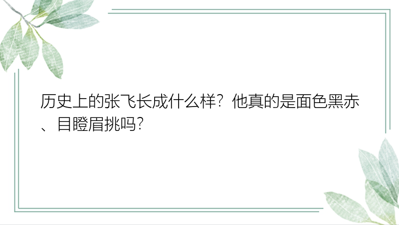 历史上的张飞长成什么样？他真的是面色黑赤、目瞪眉挑吗？