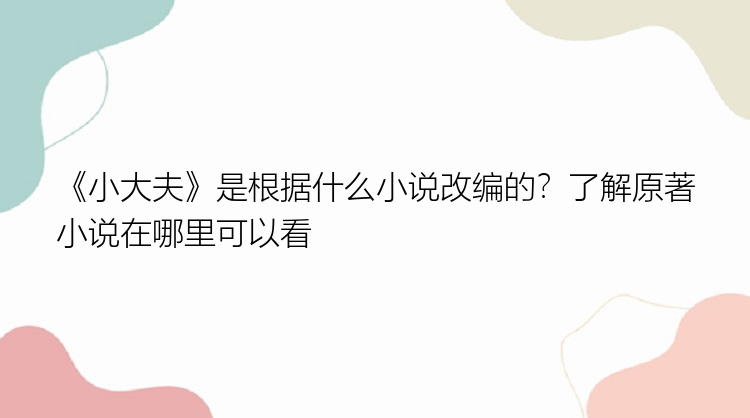 《小大夫》是根据什么小说改编的？了解原著小说在哪里可以看