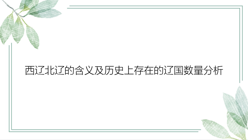 西辽北辽的含义及历史上存在的辽国数量分析