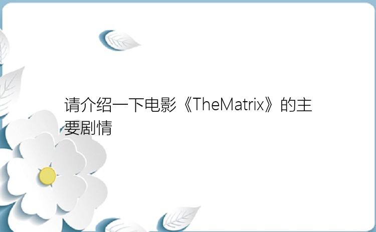 请介绍一下电影《TheMatrix》的主要剧情