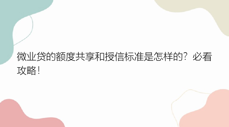 微业贷的额度共享和授信标准是怎样的？必看攻略！