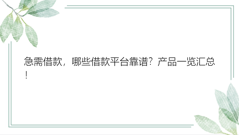 急需借款，哪些借款平台靠谱？产品一览汇总！