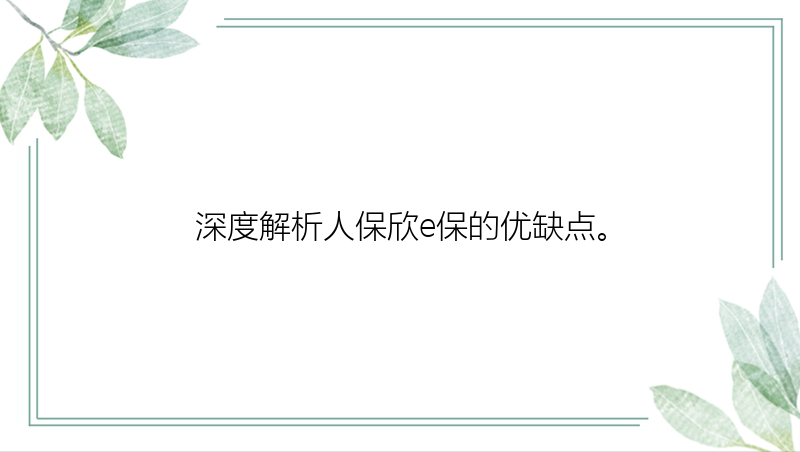 深度解析人保欣e保的优缺点。